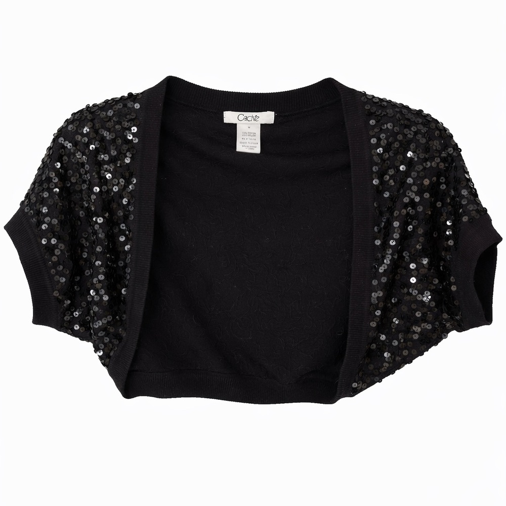 Cache Black Sequin Cropped Bolero Shrug